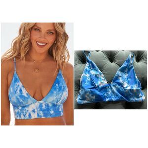 Camille Kostek Bikini Top Womens Medium Blue White Tie Dye